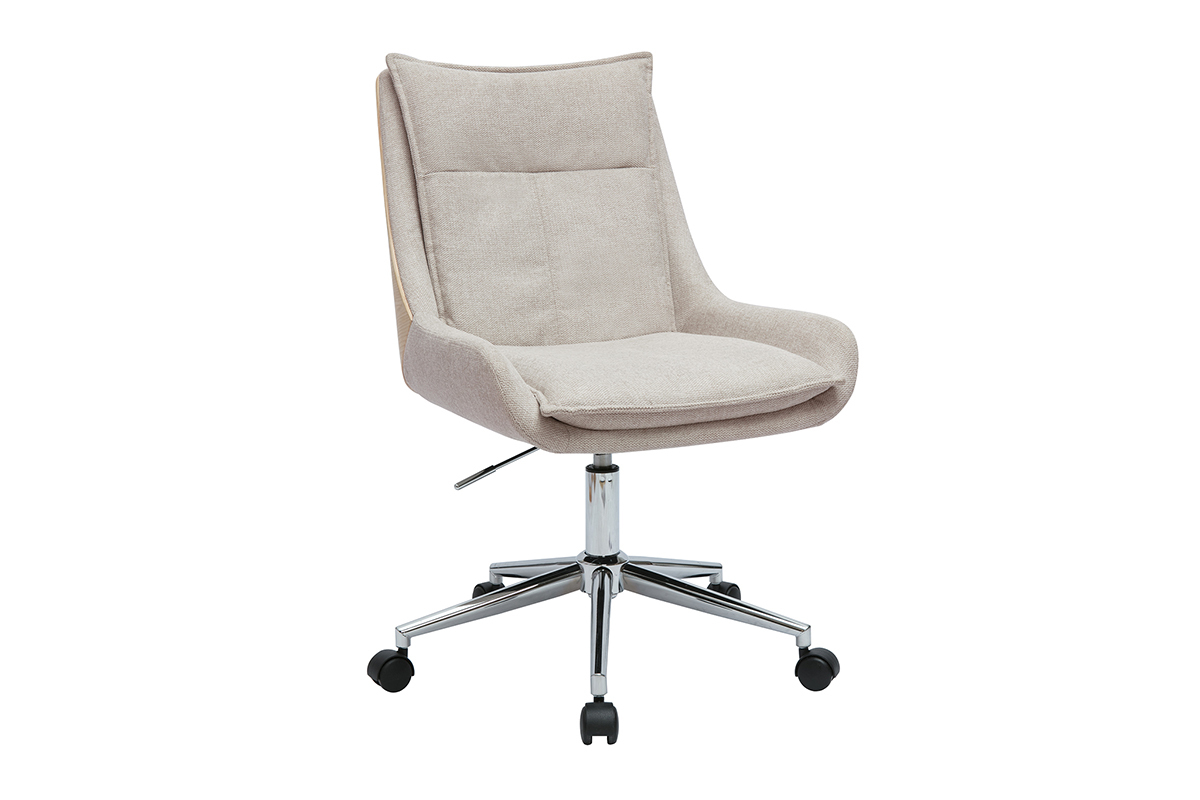 Chaise de bureau  roulettes en tissu effet velours textur beige et mtal chrom BLAISE