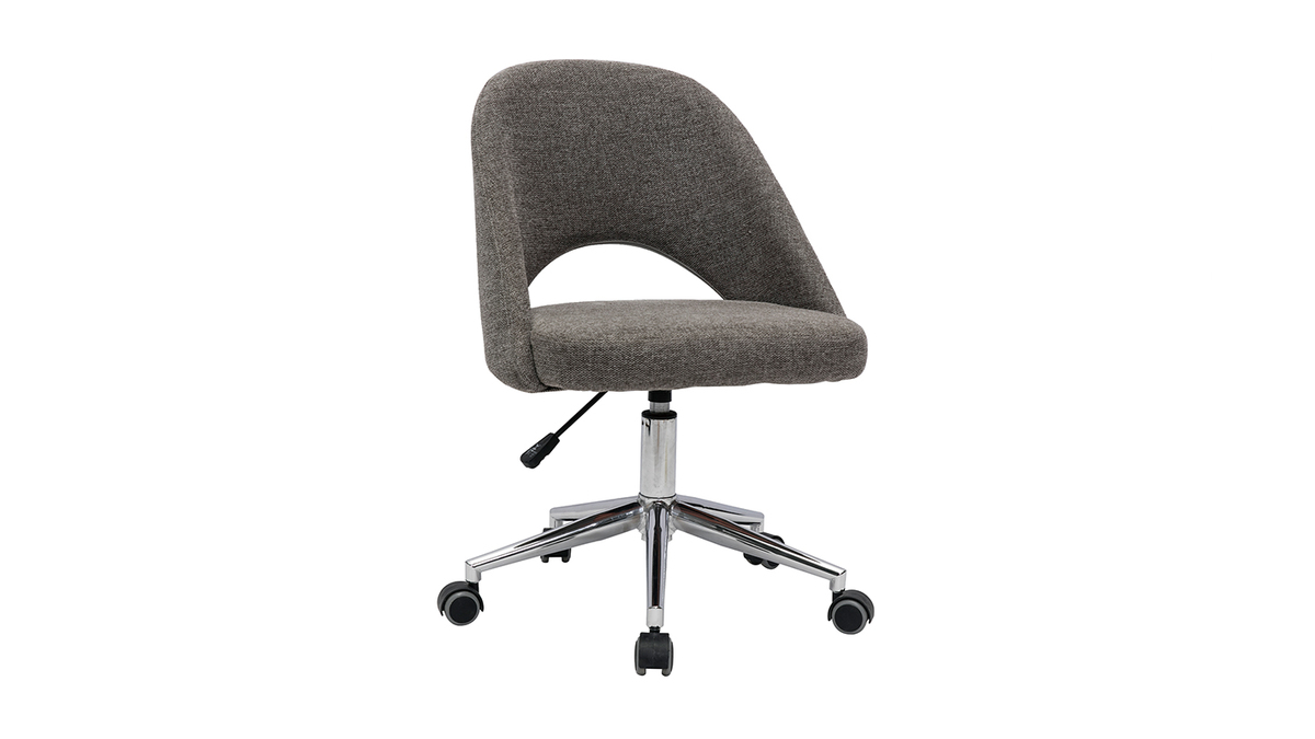 Chaise de bureau  roulettes en tissu effet velours textur gris et acier chrom COSETTE