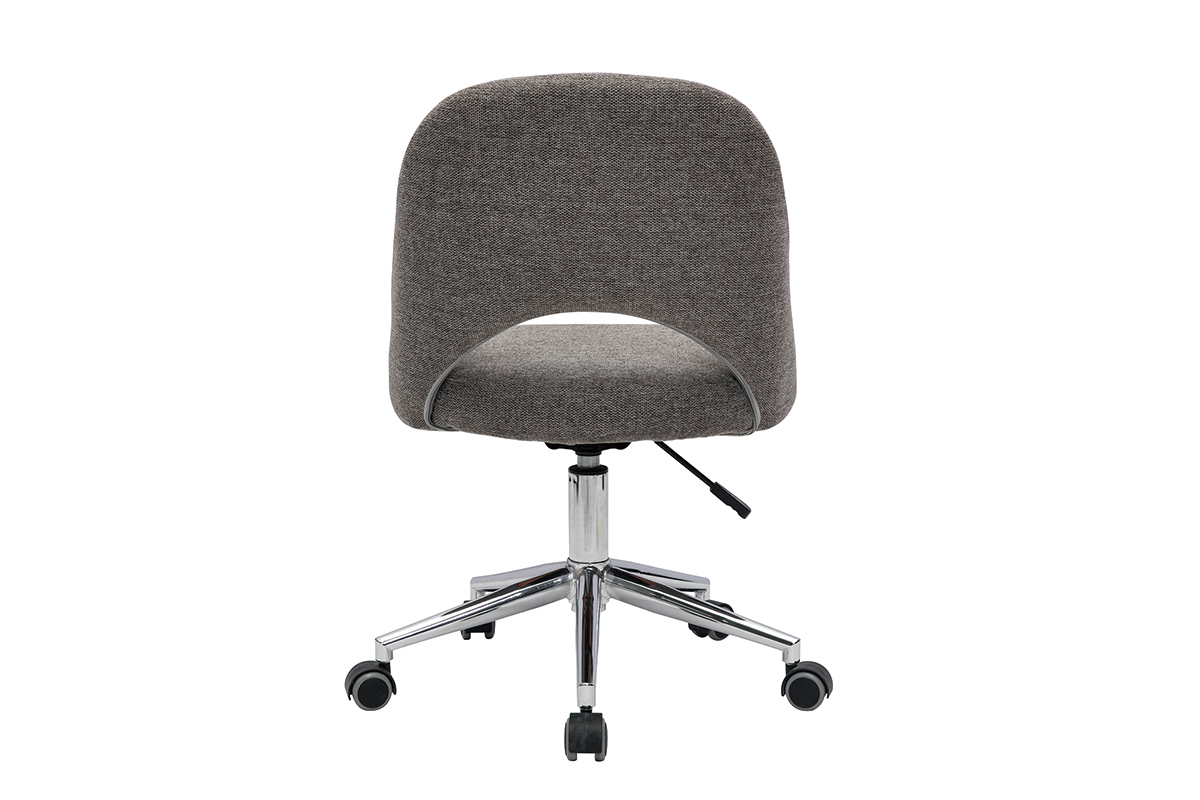 Chaise de bureau  roulettes en tissu effet velours textur gris et acier chrom COSETTE