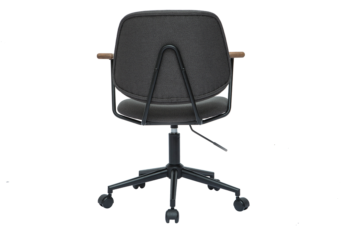 Chaise de bureau  roulettes en tissu gris anthracite, chne massif et mtal noir BARNET