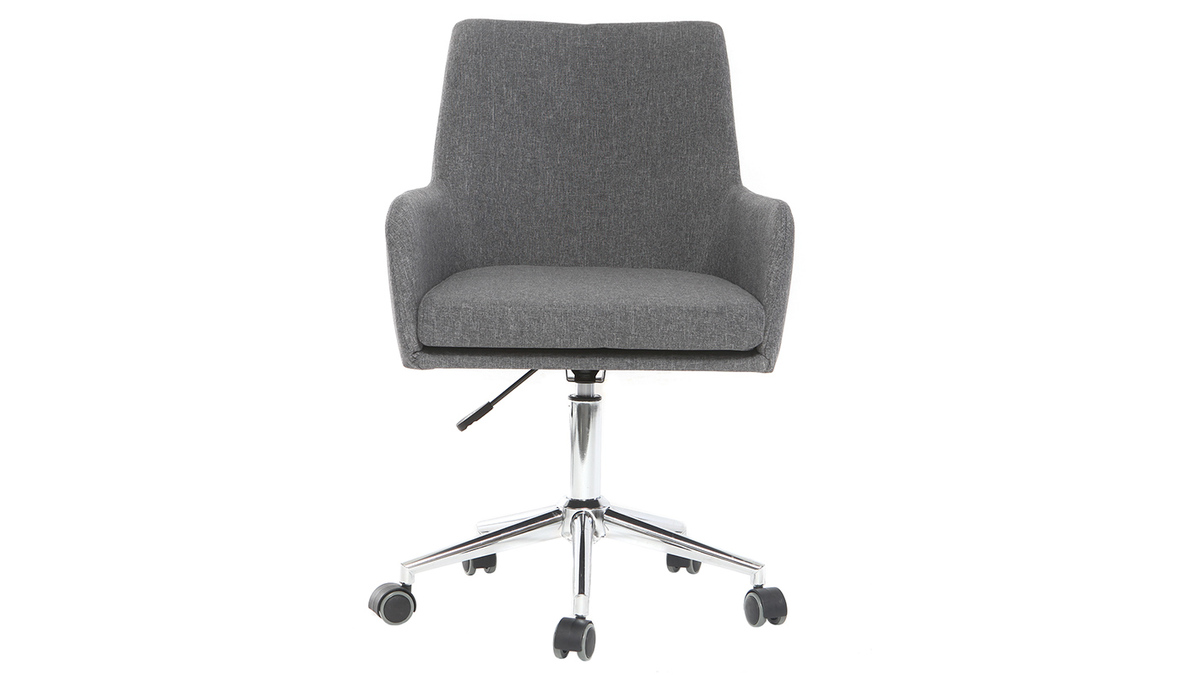 Chaise de bureau à roulettes en tissu gris anthracite et acier chromé SHANA