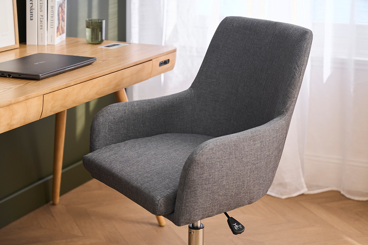 Chaise de bureau � roulettes en tissu gris anthracite et acier chrom� SHANA