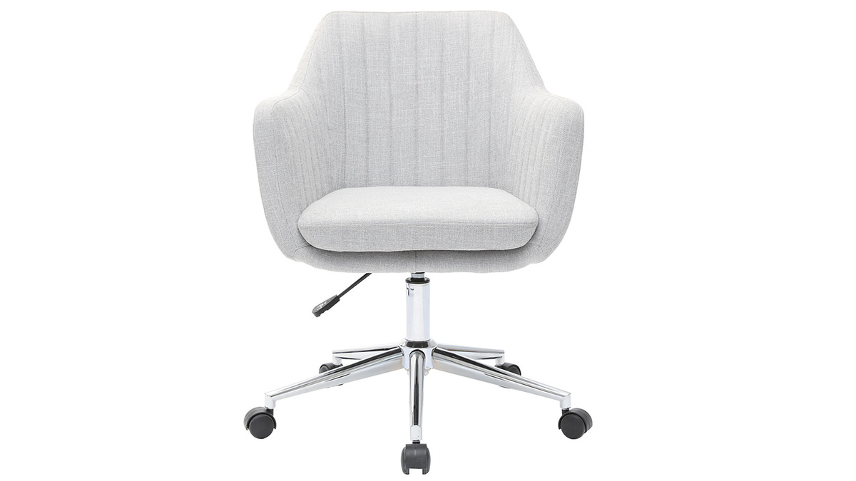 Chaise de bureau à roulettes en tissu gris clair et acier chromé ALEYNA