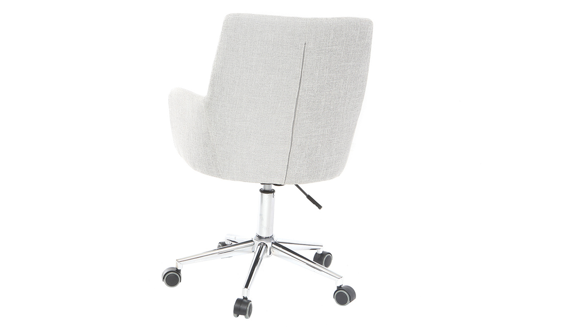 Chaise de bureau  roulettes en tissu gris clair et acier chrom SHANA