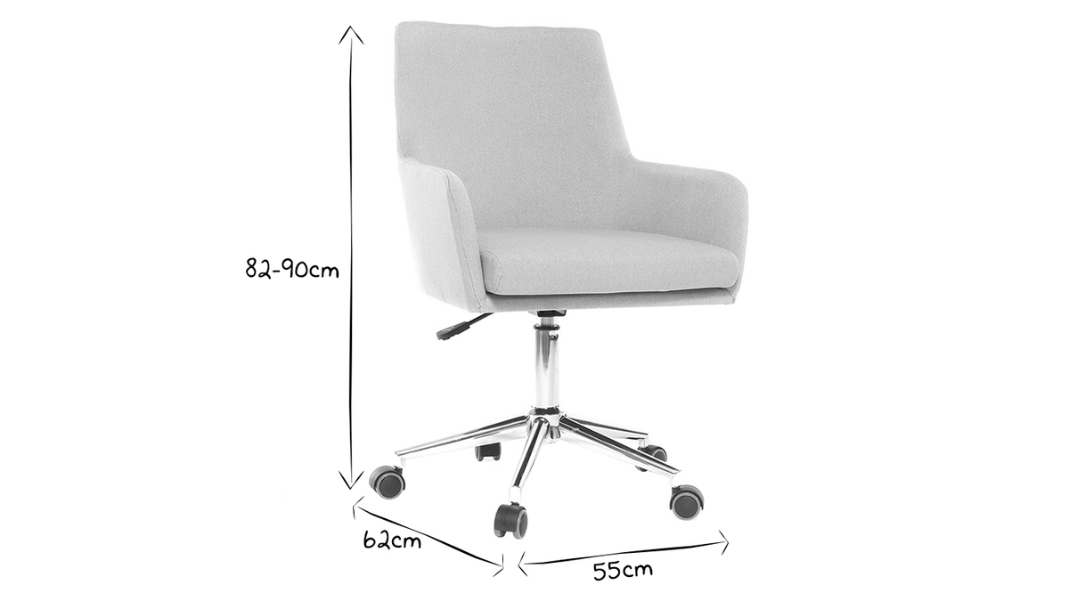 Chaise de bureau  roulettes en tissu gris clair et acier chrom SHANA