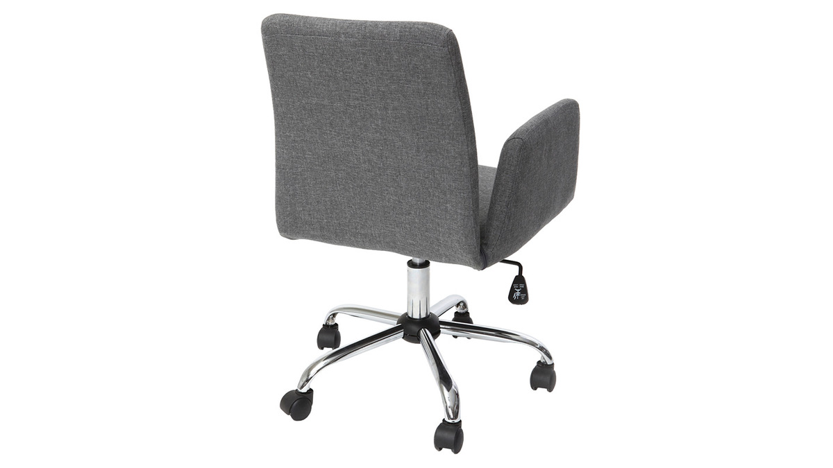 Chaise de bureau à roulettes en tissu gris et acier chromé ARIEL