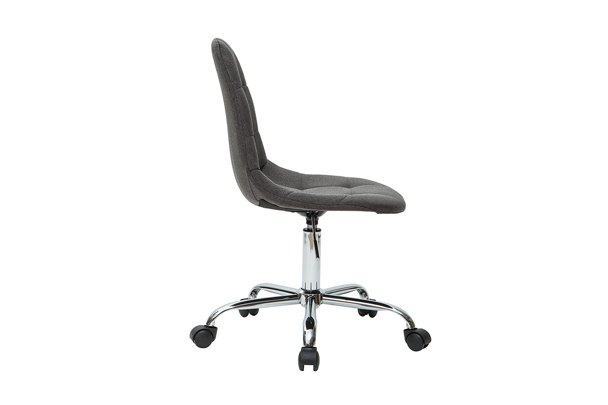 Chaise de bureau � roulettes en tissu gris fonc� et acier chrom� COX