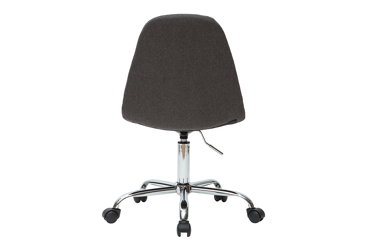 Chaise de bureau � roulettes en tissu gris fonc� et acier chrom� COX