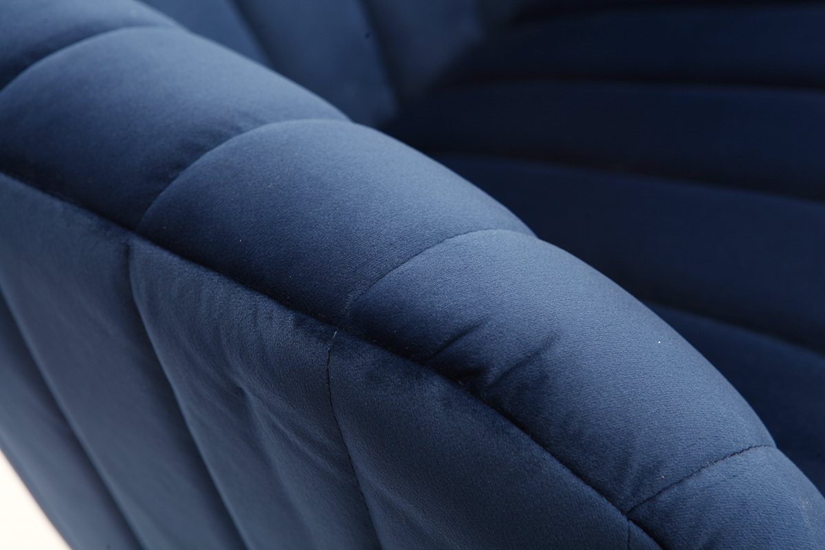 Chaise de bureau  roulettes en tissu velours bleu fonc et acier chrom ROMI