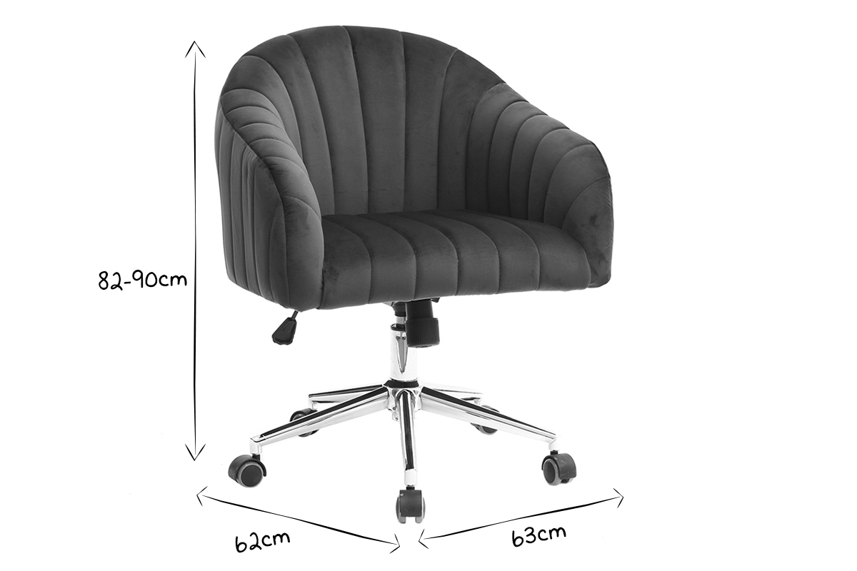 Chaise de bureau  roulettes en tissu velours bleu fonc et acier chrom ROMI