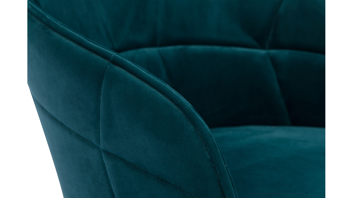 Chaise de bureau  roulettes en tissu velours bleu ptrole et acier chrom JOLLY