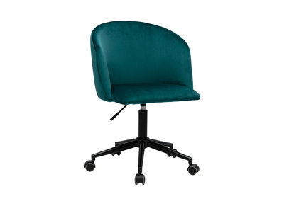 Chaise de bureau à roulettes en tissu velours bleu pétrole et métal noir VANITY