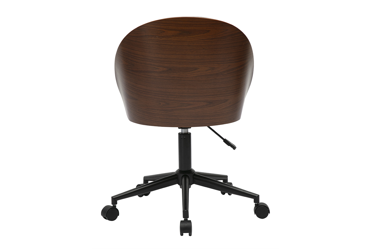 Chaise de bureau � roulettes noire, bois fonc� et m�tal TUCSON