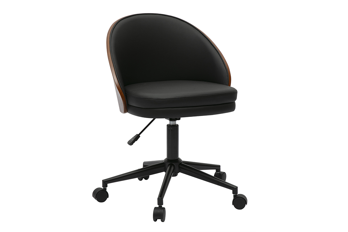 Chaise de bureau � roulettes noire, bois fonc� et m�tal TUCSON