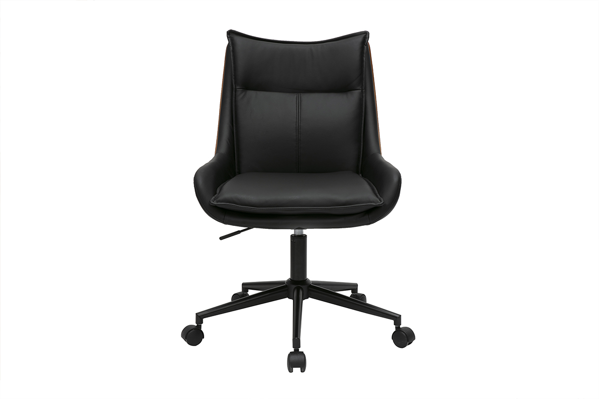 Chaise de bureau  roulettes noire et bois fonc BLAISE