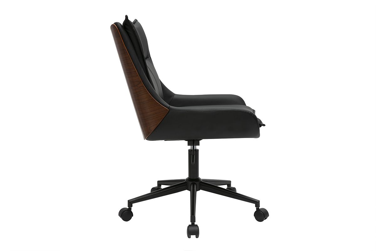 Chaise de bureau  roulettes noire et bois fonc BLAISE