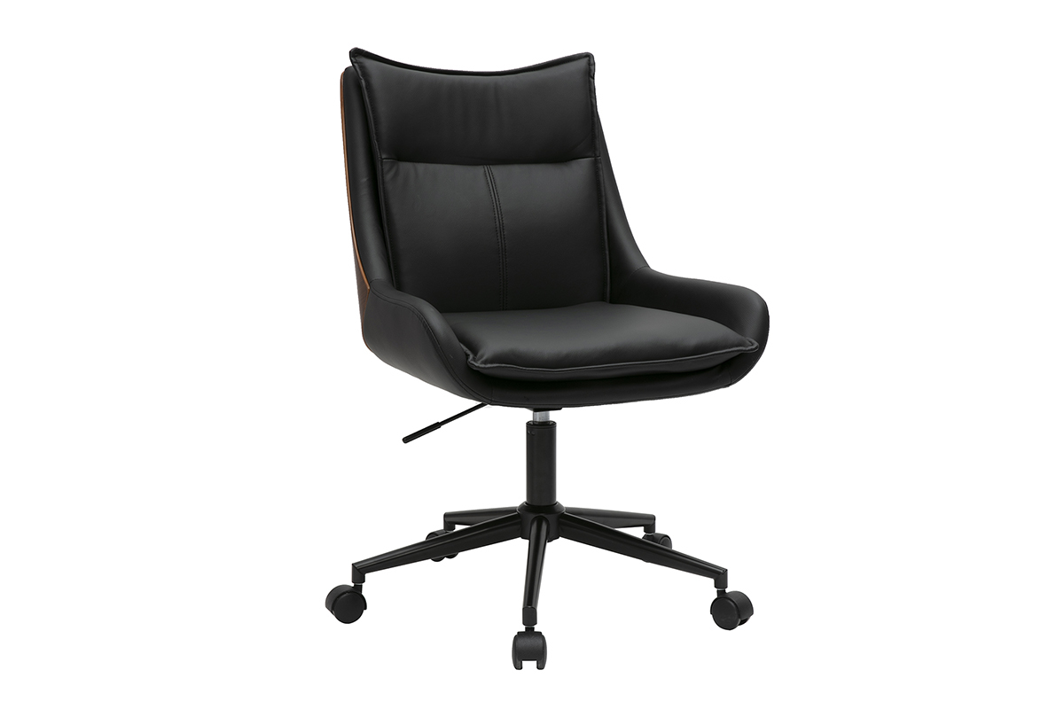 Chaise de bureau  roulettes noire et bois fonc BLAISE