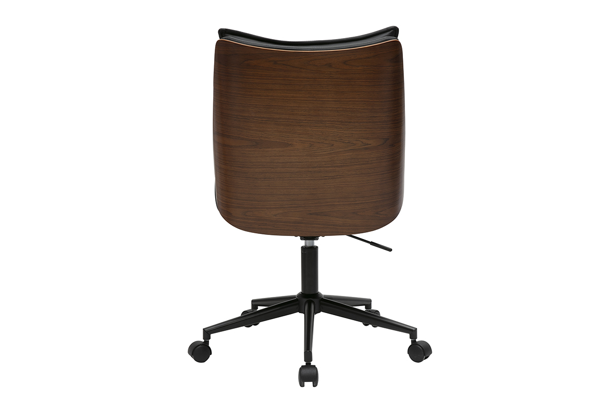 Chaise de bureau  roulettes noire et bois fonc BLAISE