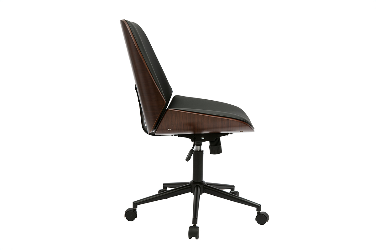 Chaise de bureau  roulettes noire et bois fonc DOUGLAS