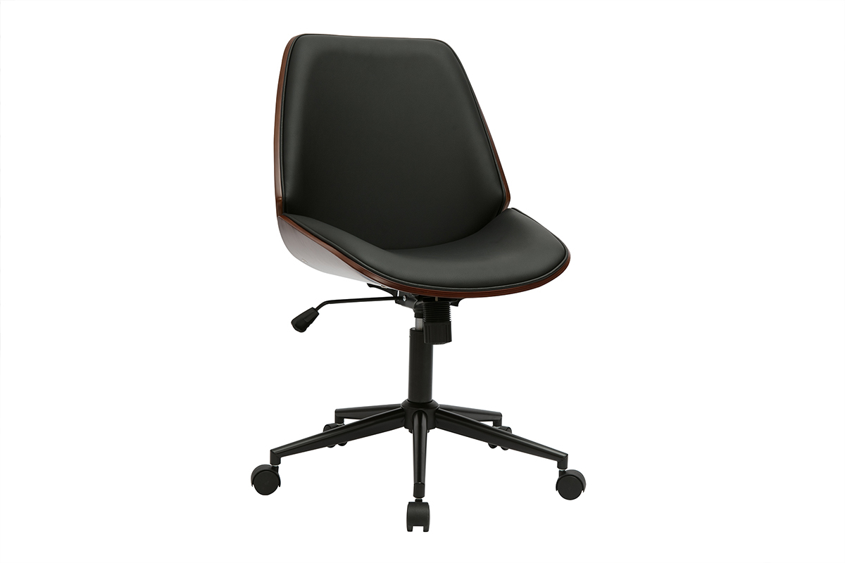 Chaise de bureau  roulettes noire et bois fonc DOUGLAS