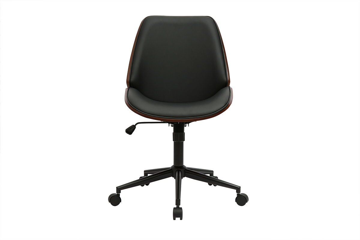 Chaise de bureau  roulettes noire et bois fonc DOUGLAS