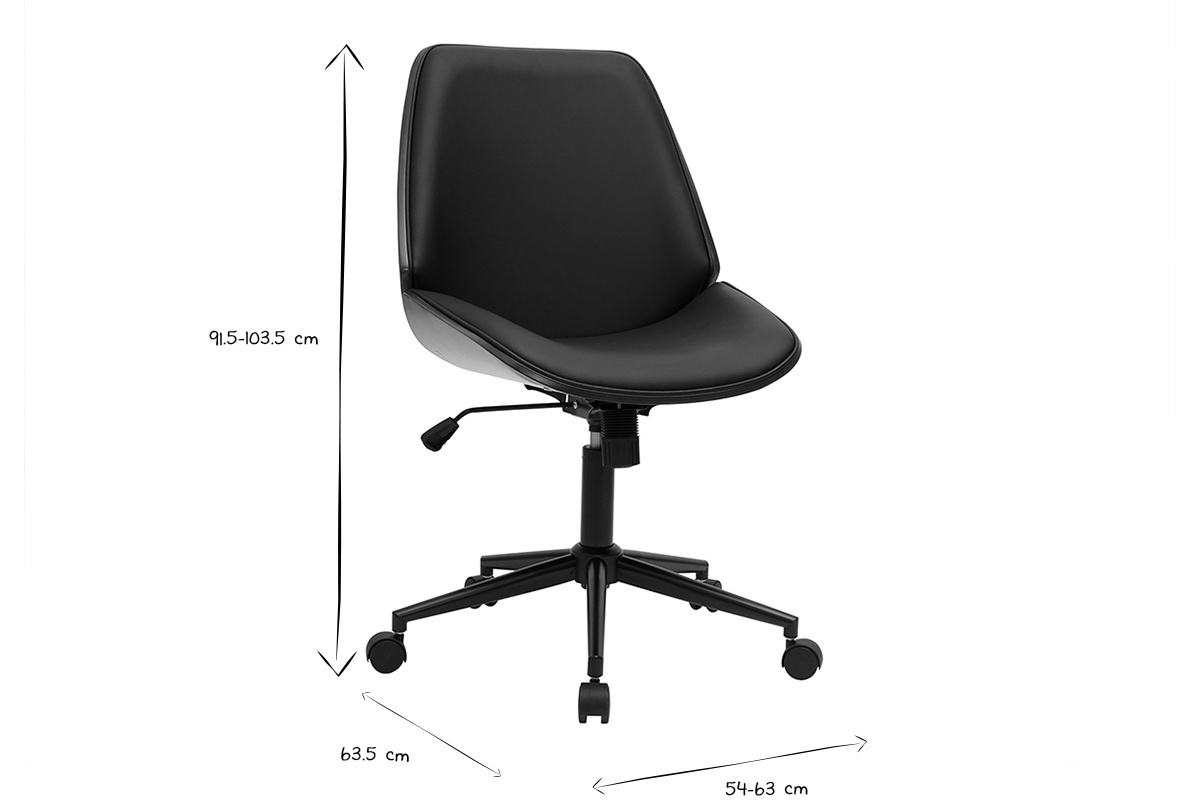Chaise de bureau  roulettes noire et bois fonc DOUGLAS
