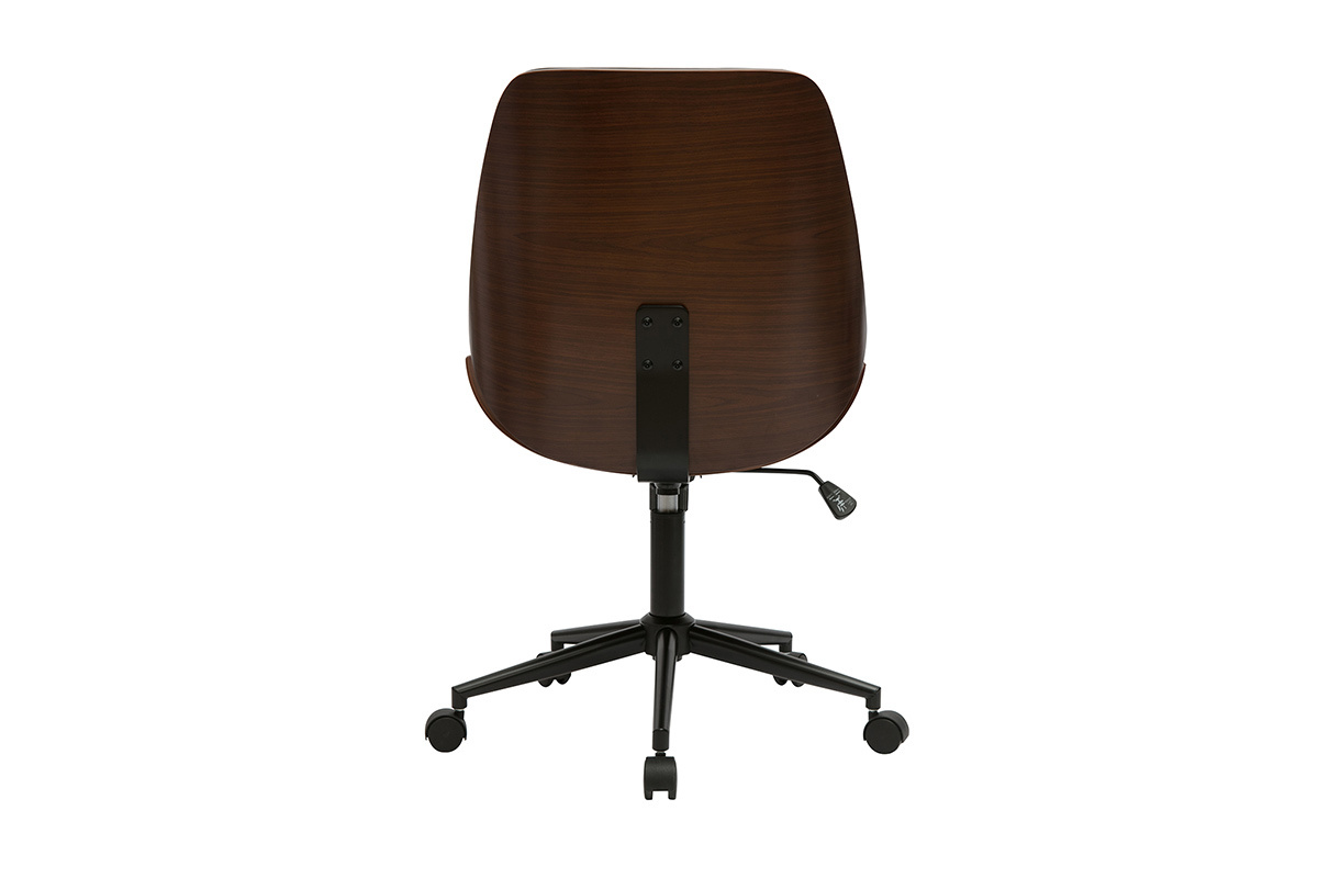 Chaise de bureau  roulettes noire et bois fonc DOUGLAS