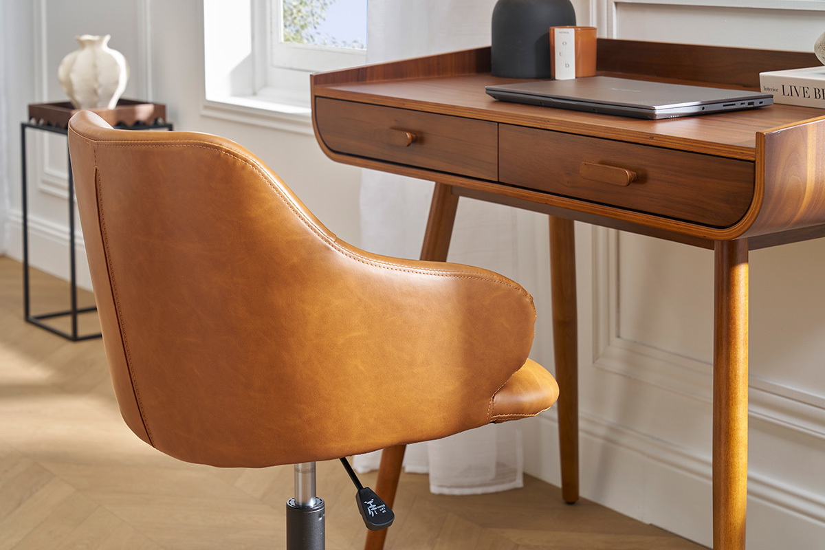 Chaise de bureau  roulettes vintage marron et mtal noir HEMMY