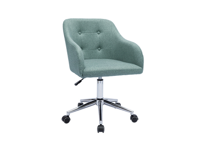Chaise de bureau capitonnée à roulettes en tissu effet velours texturé vert de gris et métal chromé BALTIK