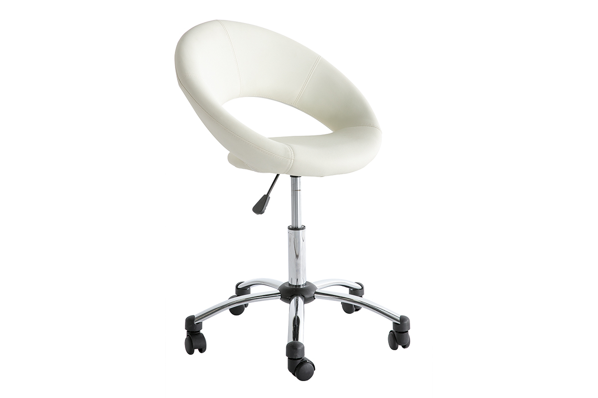 Chaise de bureau design blanc � roulettes PINTO