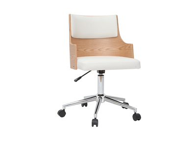 Chaise de bureau design blanche et bois blair avec coussin intégré MAYOL - Chaise de bureau design blanche et bois blair avec coussin intégré MAYOL