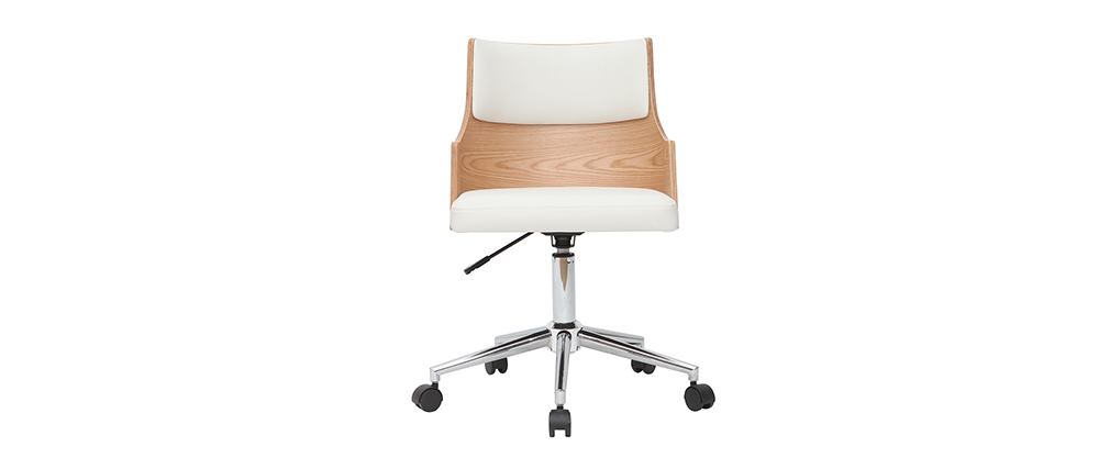 Chaise de bureau design blanche et bois clair avec coussin intégré MAYOL