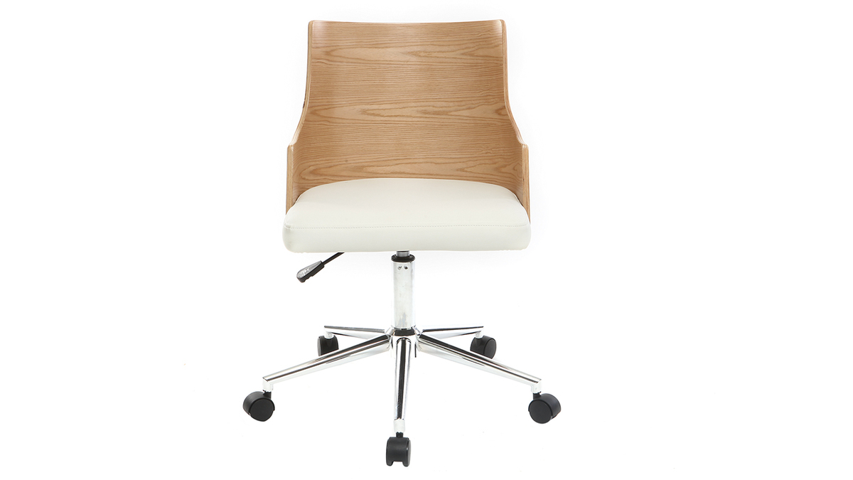 Chaise de bureau design blanche et bois clair MAYOL
