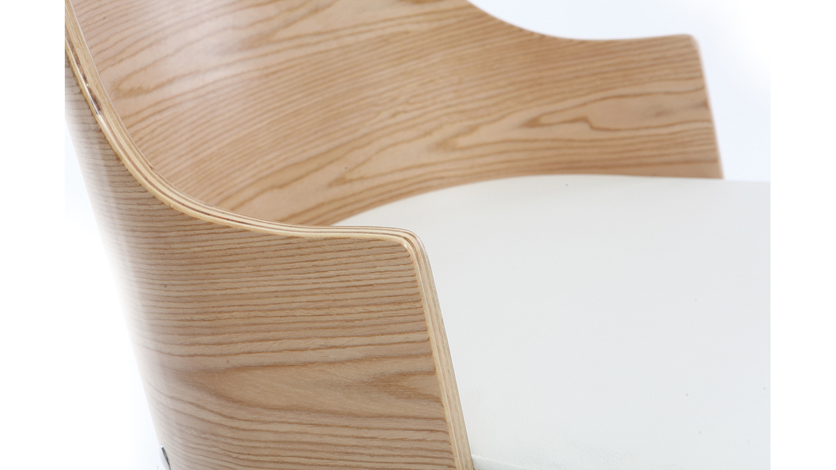 Chaise de bureau design blanche et bois clair MAYOL
