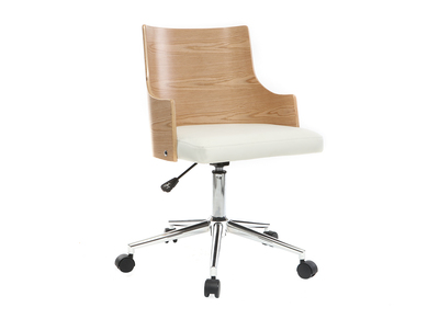 Chaise de bureau design blanche et bois clair MAYOL