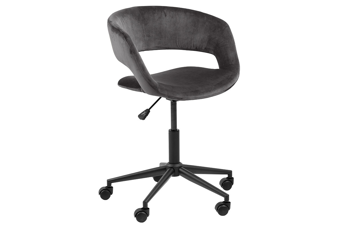 Chaise de bureau design en velours gris anthracite DRIFT