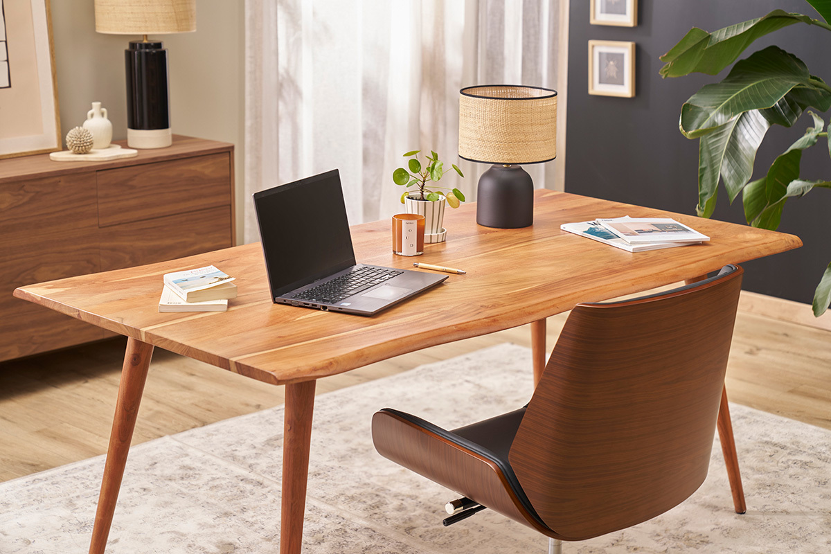 Chaise de bureau design pivotante 360 noir, bois fonc noyer et mtal noir CURVED