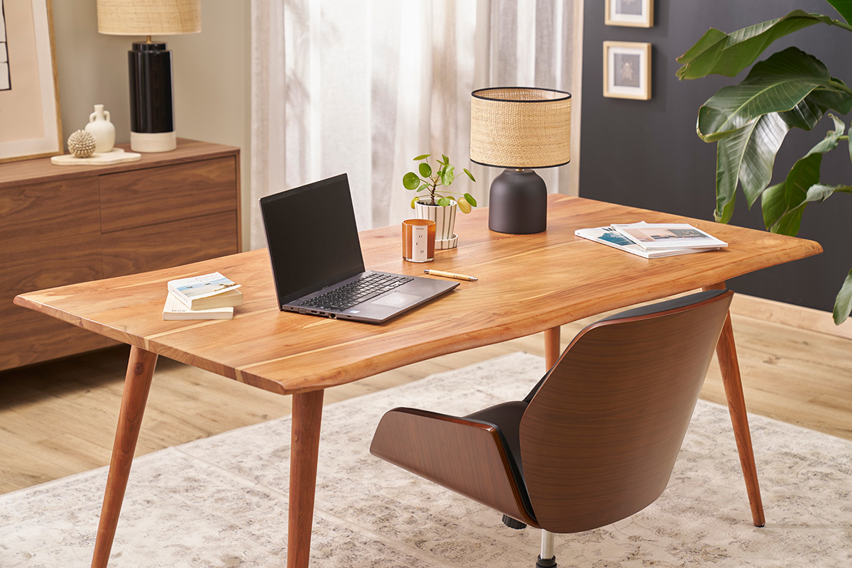 Chaise de bureau design pivotante 360� noire, bois fonc� et m�tal noir MARLOW