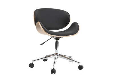 Chaise de bureau design PU noir et bois clair WALNUT