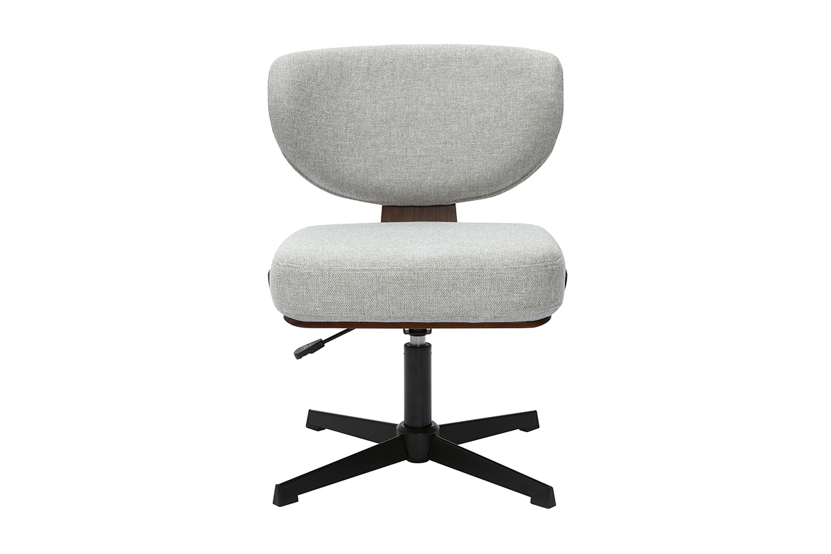Chaise de bureau en bois et tissu effet velours textur gris HANZ