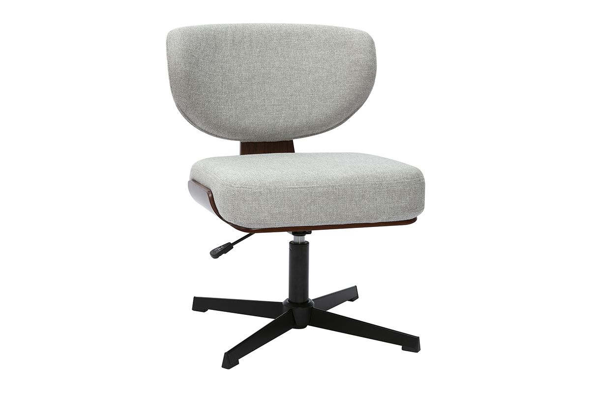 Chaise de bureau en bois et tissu effet velours textur gris HANZ
