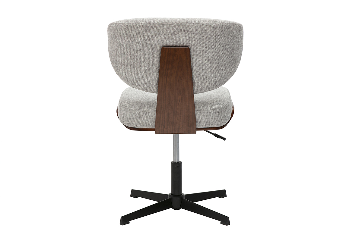 Chaise de bureau en bois et tissu effet velours textur gris HANZ