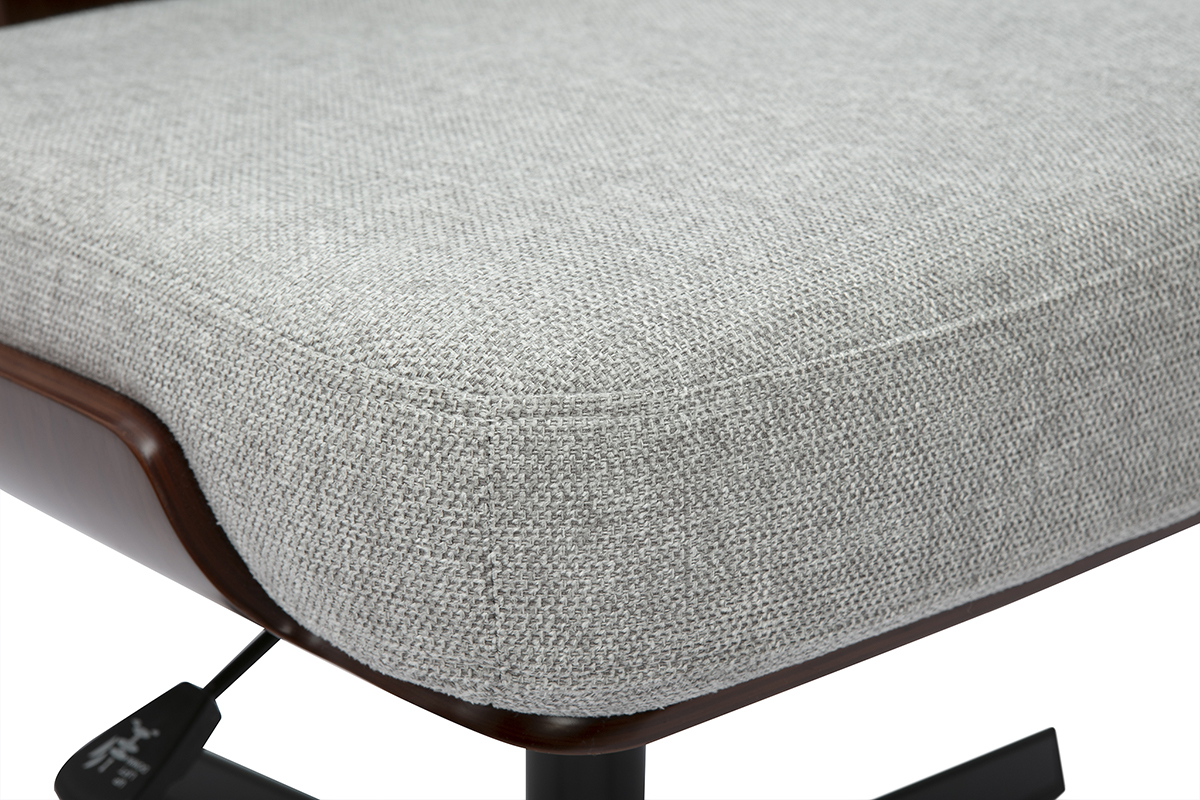 Chaise de bureau en bois et tissu effet velours textur gris HANZ