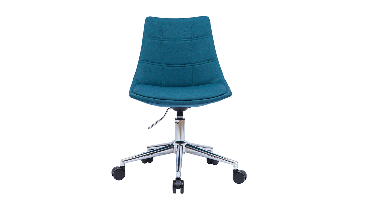 Chaise de bureau en tissu bleu canard et acier chrom MATILDE