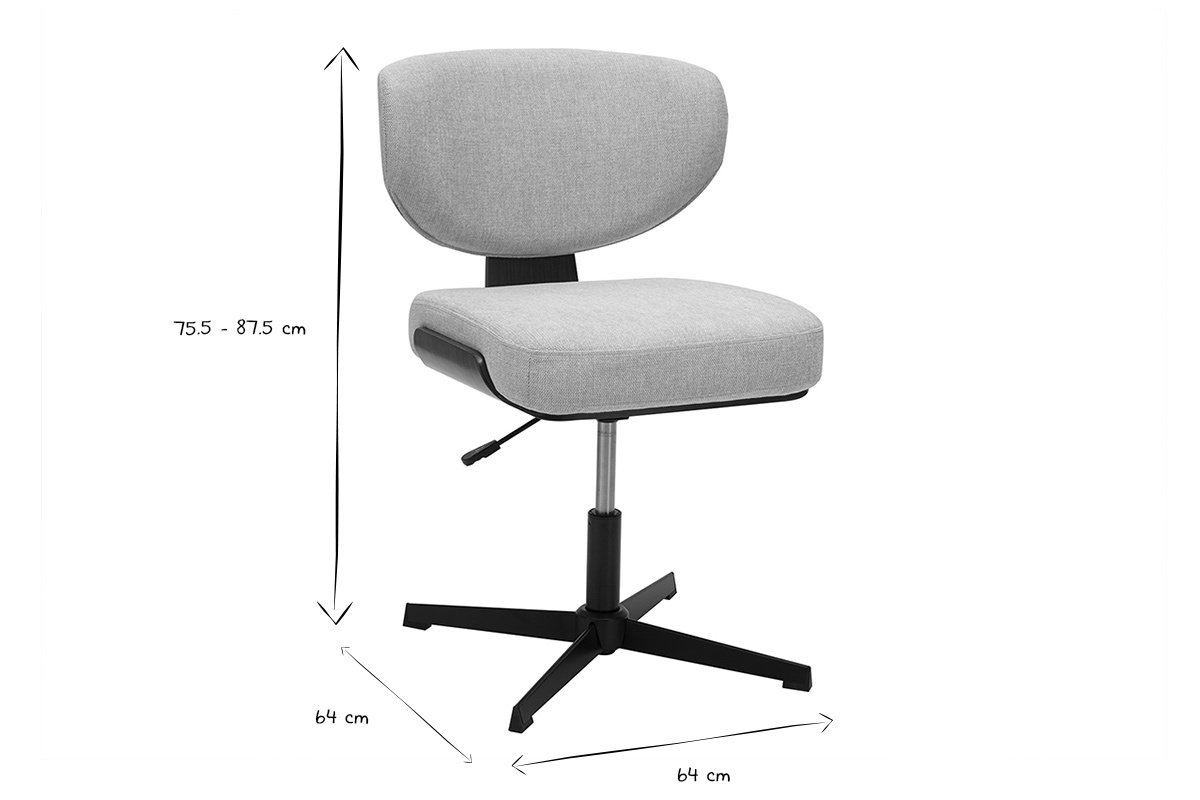 Chaise de bureau en tissu effet velours textur� beige et bois fonc� noyer HANZ