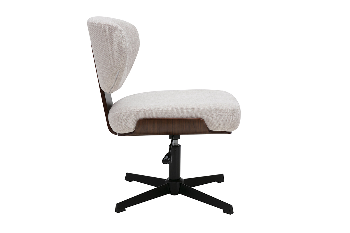 Chaise de bureau en tissu effet velours textur� beige et bois fonc� noyer HANZ