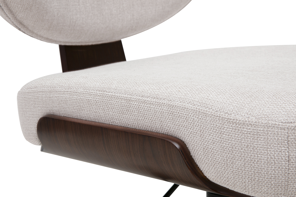 Chaise de bureau en tissu effet velours textur� beige et bois fonc� noyer HANZ