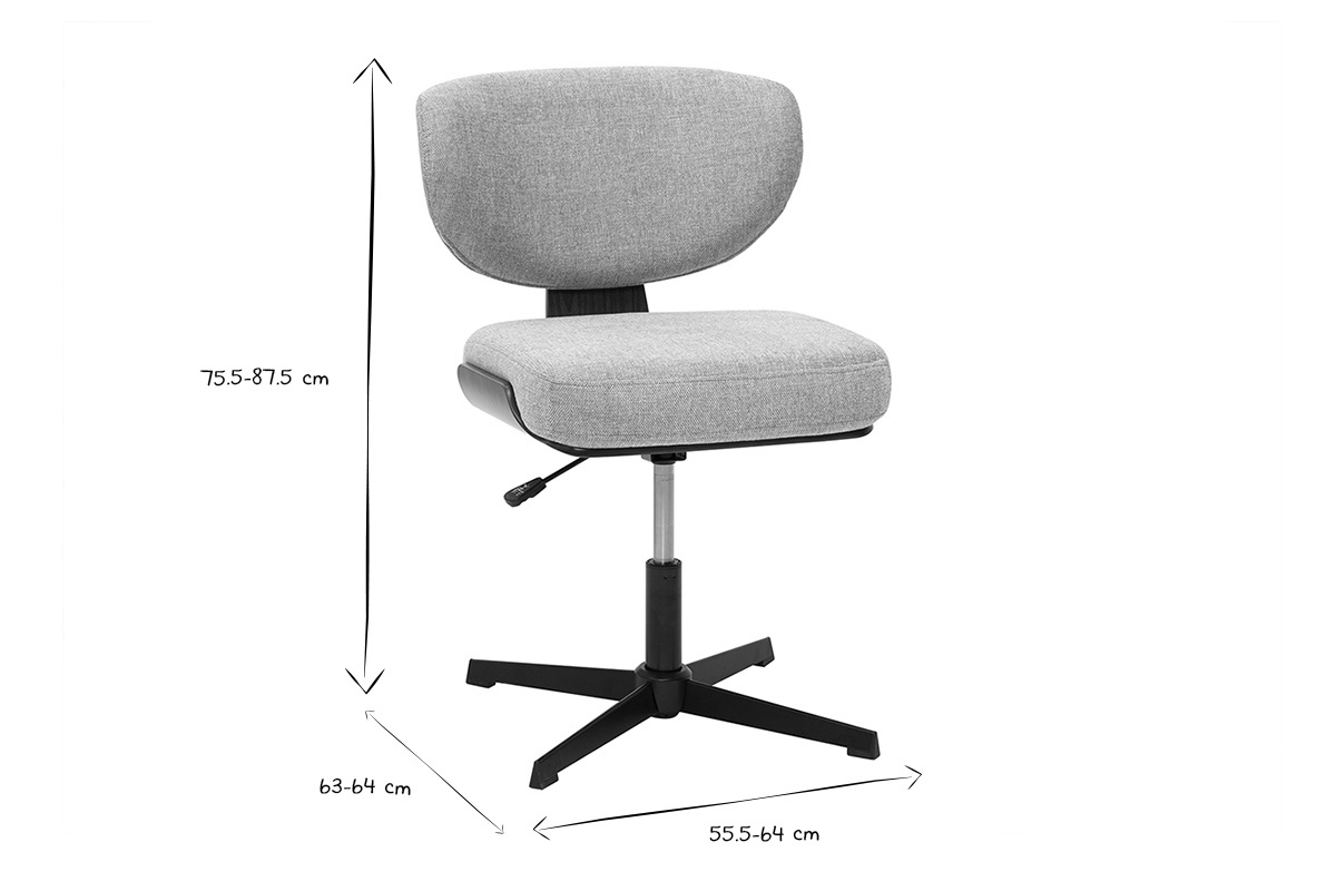 Chaise de bureau en tissu effet velours textur� gris et bois fonc� noyer HANZ
