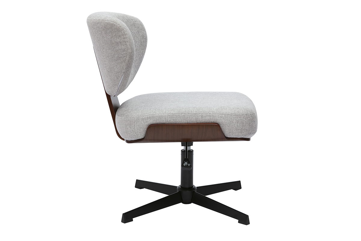 Chaise de bureau en tissu effet velours textur� gris et bois fonc� noyer HANZ