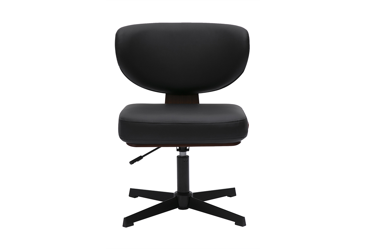 Chaise de bureau noire et bois fonc� noyer HANZ